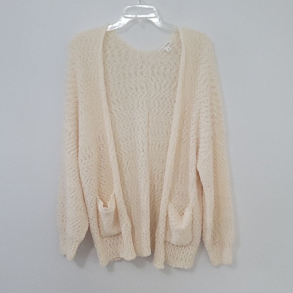 Blu Pepper Cream Open-Front Cardigan, Size Medium